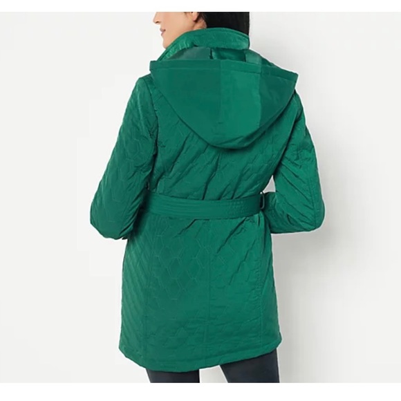 Dennis Basso Water Resistant Quilted Coat w/Belt & Hood Red Garnet Large - Picture 6 of 6